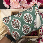 Vriksham Designer Cotton Pouch, Purse for Women with Zipper-Teal Green-G19035